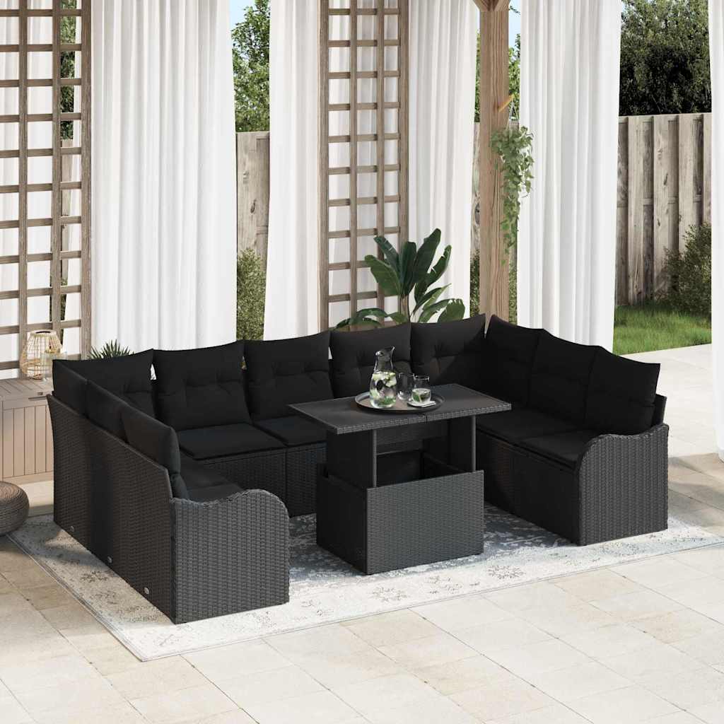 Set Divano da Giardino 10 pz Nero Poly Rattan | homemem39