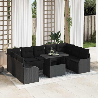 Set Divano da Giardino 10 pz Nero Poly Rattan | homemem39