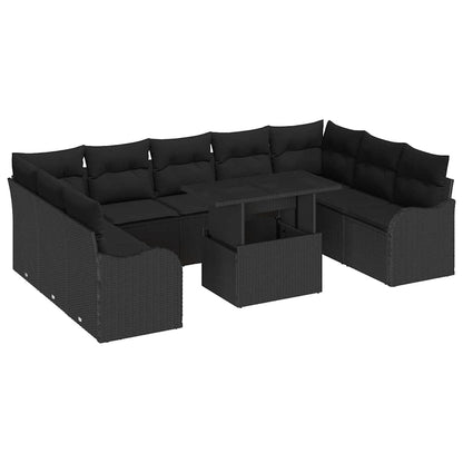Set Divano da Giardino 10 pz Nero Poly Rattan | homemem39