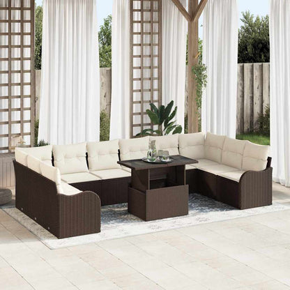Set Divano da Giardino con cuscino 11 pcs Marrone Poly Rattan | homemem39
