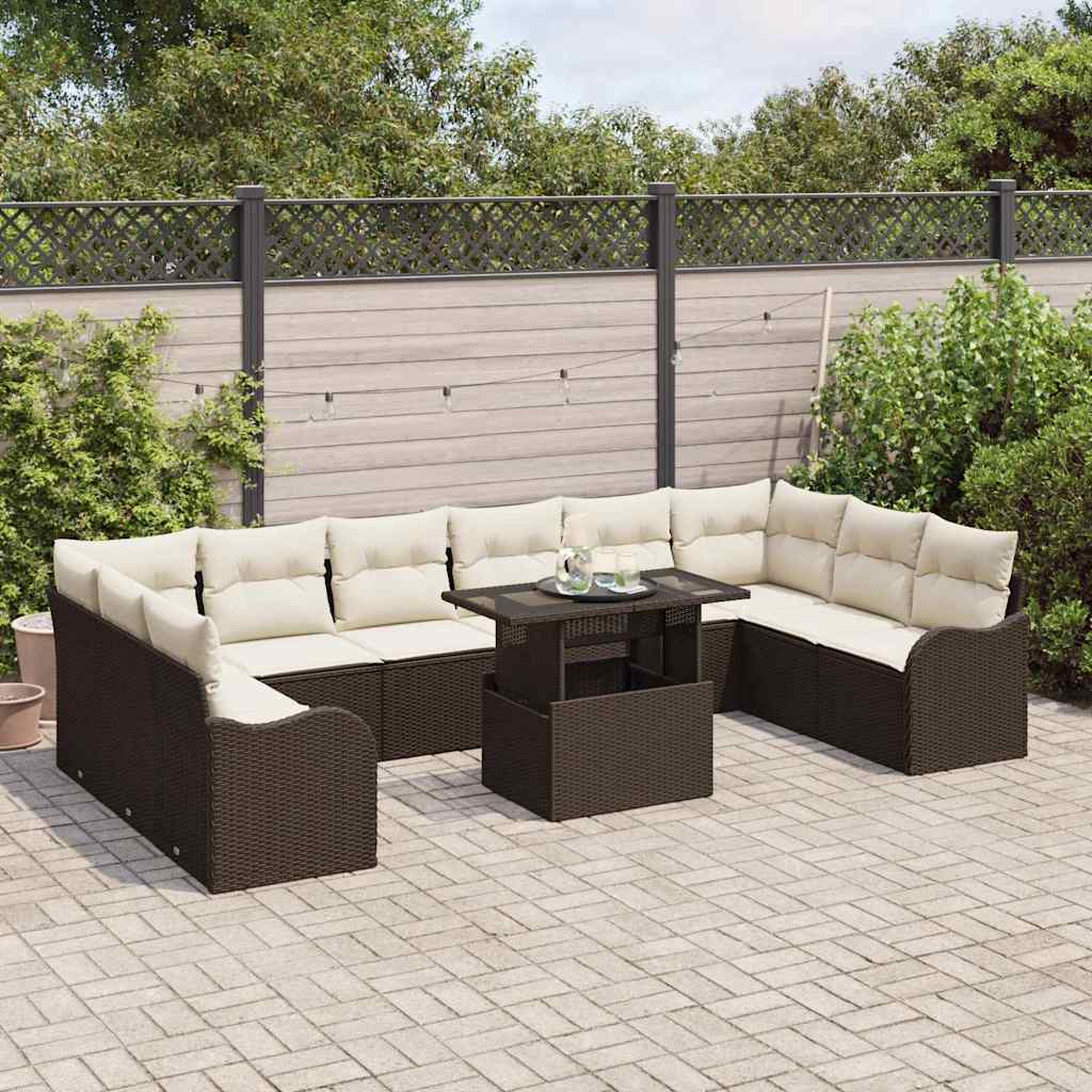 Set Divano da Giardino con cuscino 11 pcs Marrone Poly Rattan | homemem39