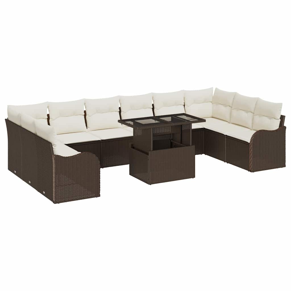 Set Divano da Giardino con cuscino 11 pcs Marrone Poly Rattan | homemem39