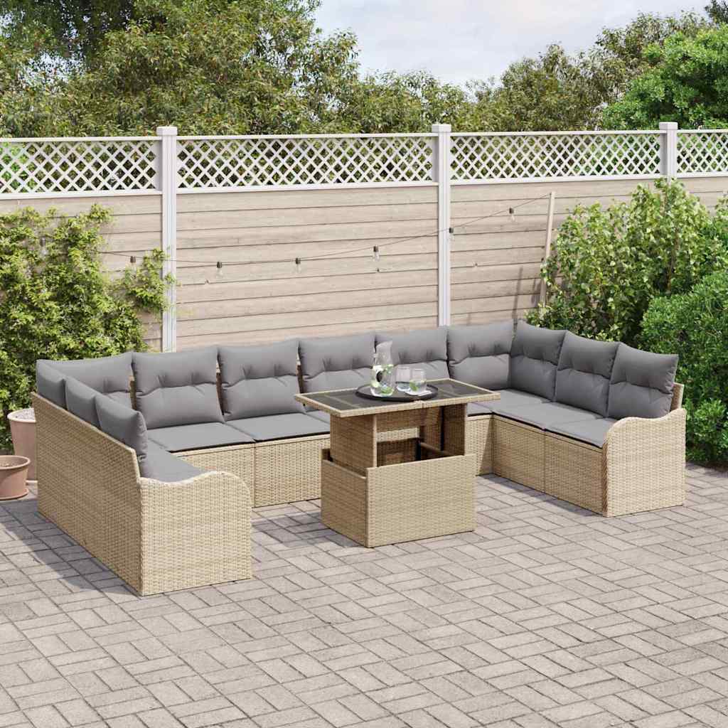 Set Divano da Giardino con cuscino 11 pcs Beige Poly Rattan | homemem39