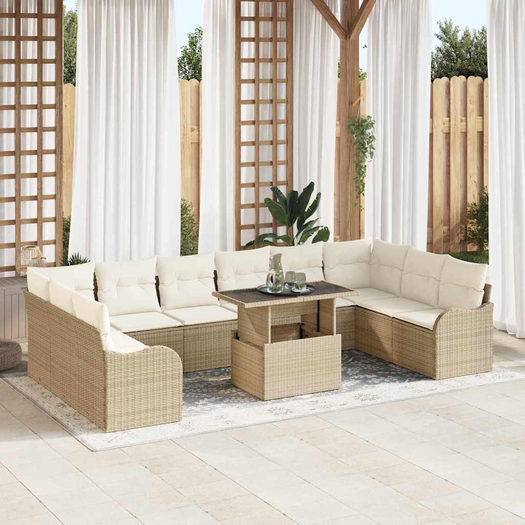 Set Divano da Giardino con cuscino 11 pcs Beige Poly Rattan