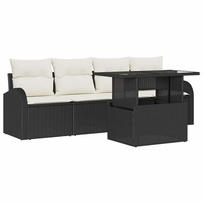 Set Divano da Giardino con cuscino 5 pcs Nero Poly Rattan | homemem39