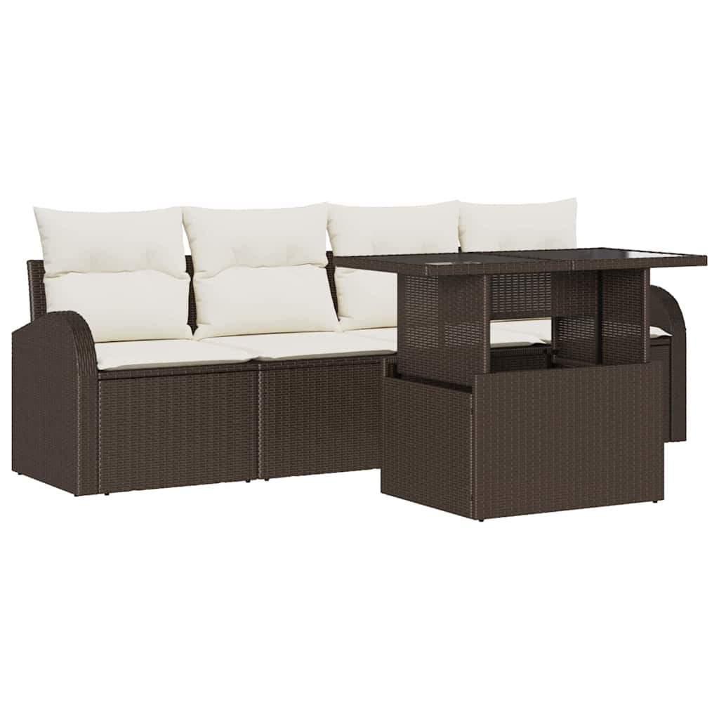 Set Divano da Giardino con cuscino 5 pcs Marrone Poly Rattan | homemem39