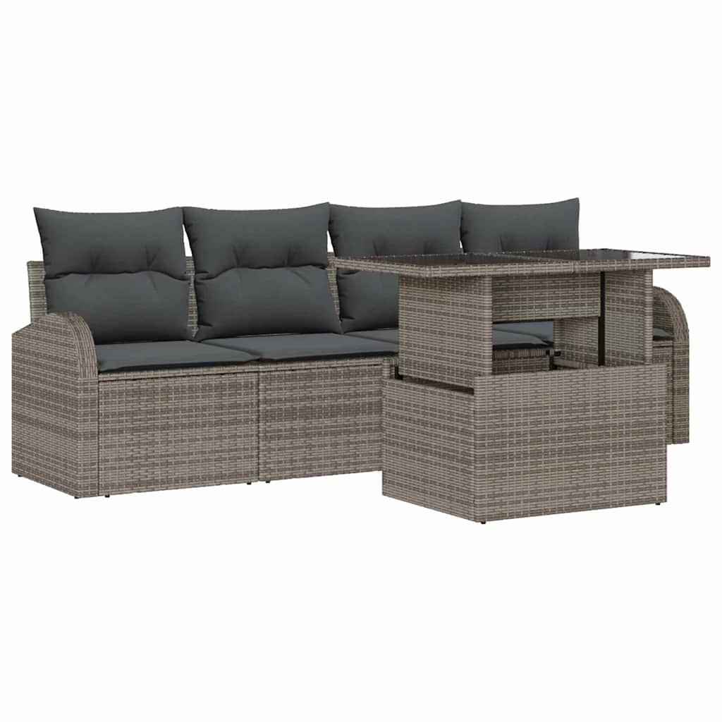 Set Divano da Giardino con cuscino 5 pcs Grigio Poly Rattan | homemem39