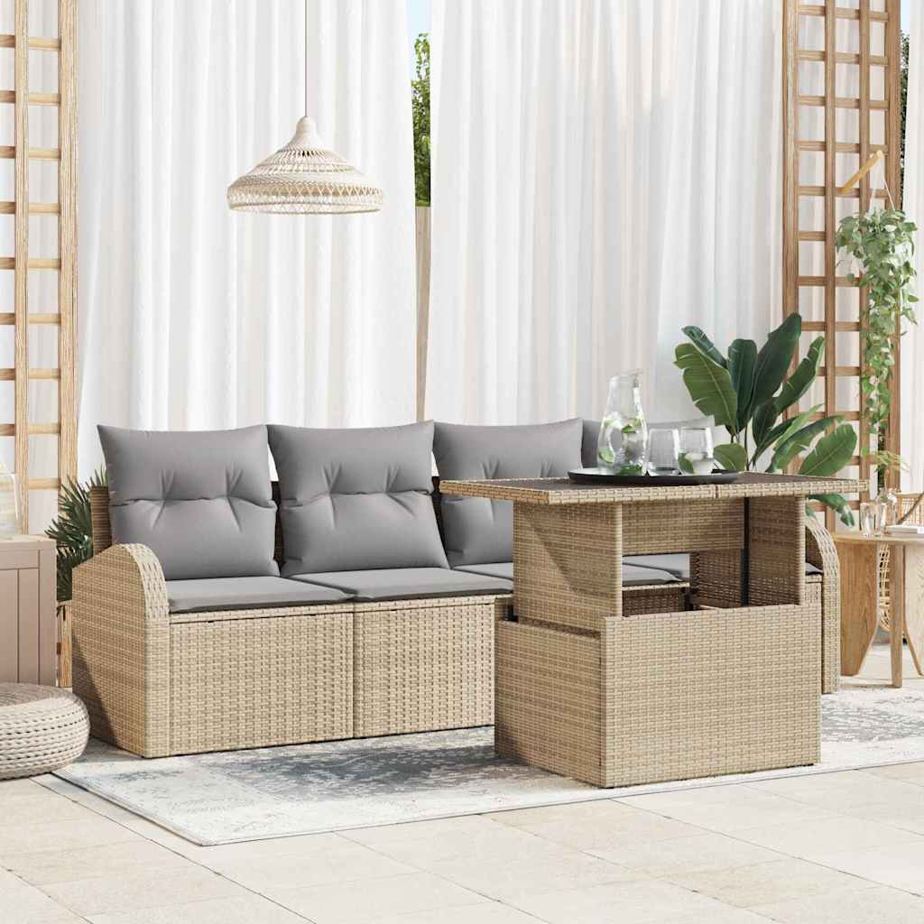 Set Divano da Giardino con cuscino 5 pcs Beige Poly Rattan | homemem39