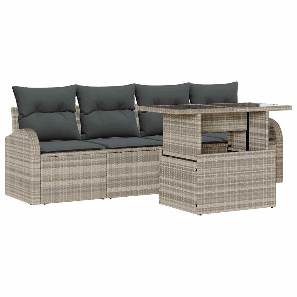 Set Divano da Giardino 5 pcs Grigio chiaro Poly Rattan | homemem39