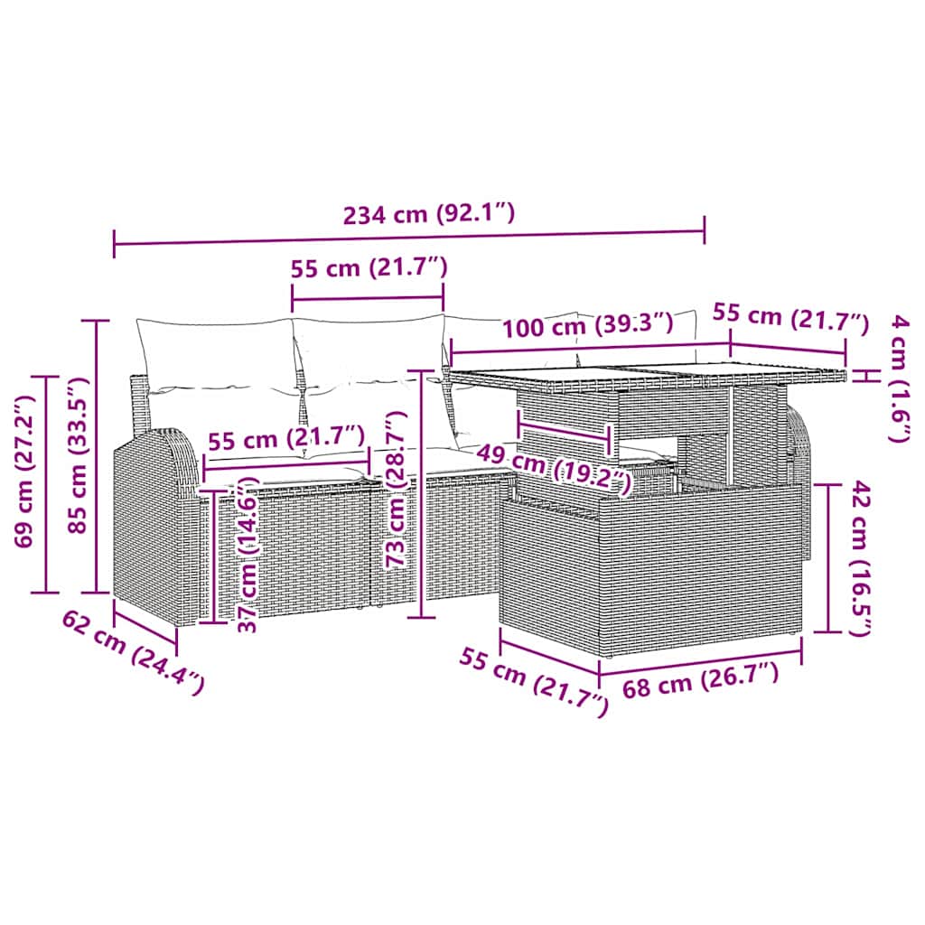 Set Divano da Giardino 5 pcs Grigio chiaro Poly Rattan | homemem39
