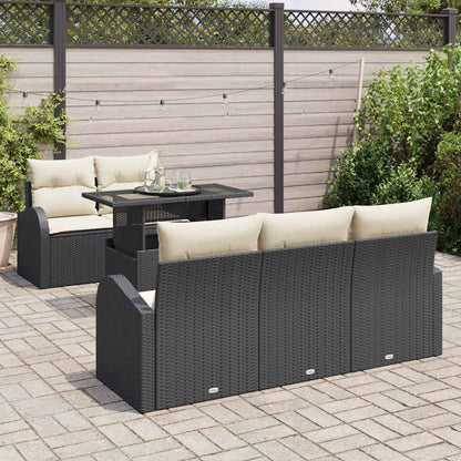 Set Divano da Giardino con cuscino 6 pcs Nero polyrattan | homemem39