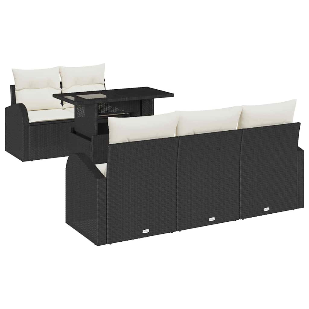 Set Divano da Giardino con cuscino 6 pcs Nero polyrattan | homemem39
