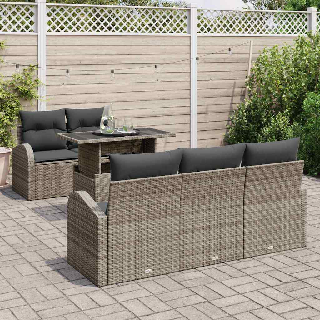 Set Divano da Giardino con cuscino 6 pcs Grigio polyrattan | homemem39