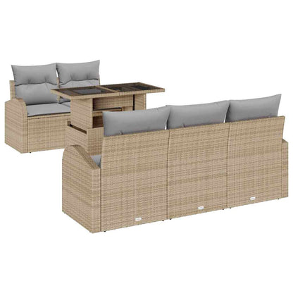 Set Divano da Giardino con cuscino 6 pcs Beige polyrattan