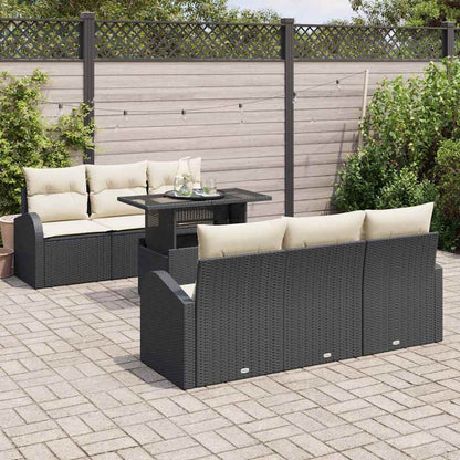 Set Divano da Giardino con cuscino 7 pcs Nero Poly Rattan | homemem39