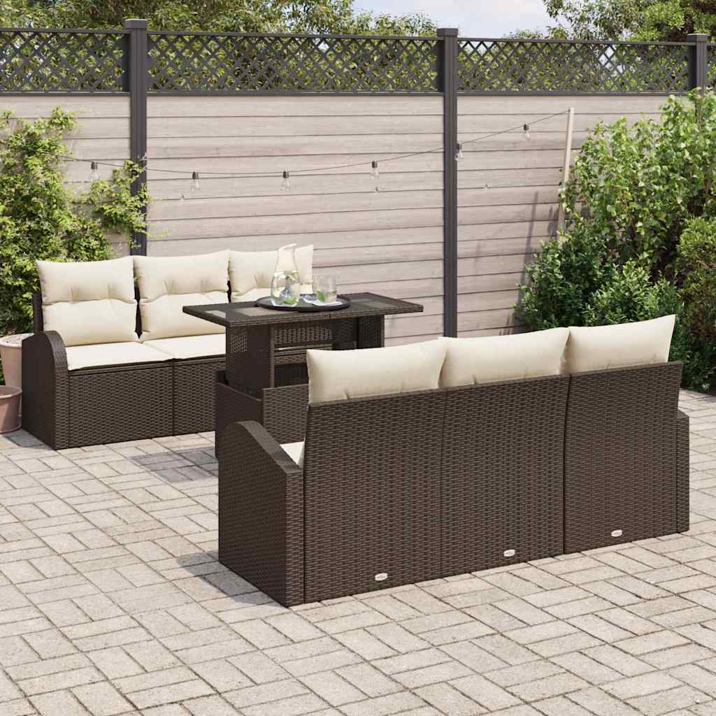 Set Divano da Giardino con cuscino 7 pcs Marrone Poly Rattan | homemem39