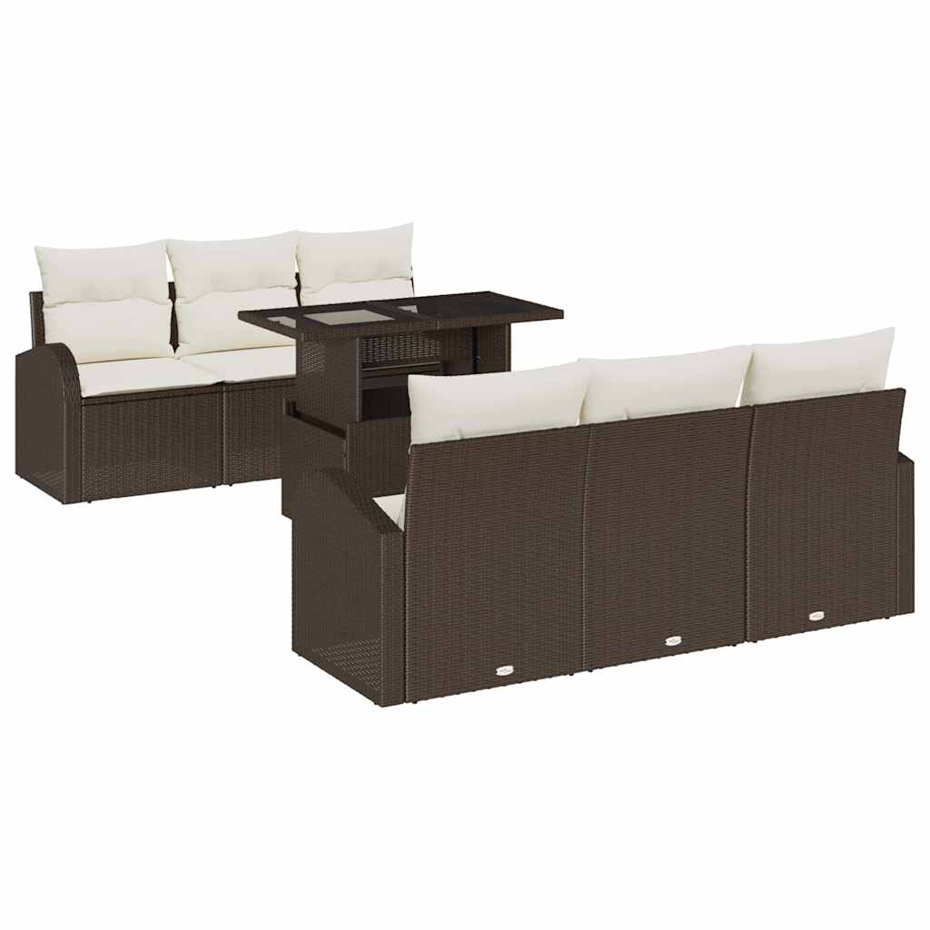 Set Divano da Giardino con cuscino 7 pcs Marrone Poly Rattan | homemem39