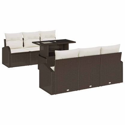 Set Divano da Giardino con cuscino 7 pcs Marrone Poly Rattan | homemem39