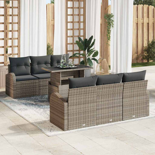 Set Divano da Giardino con cuscino 7 pcs Grigio Poly Rattan | homemem39