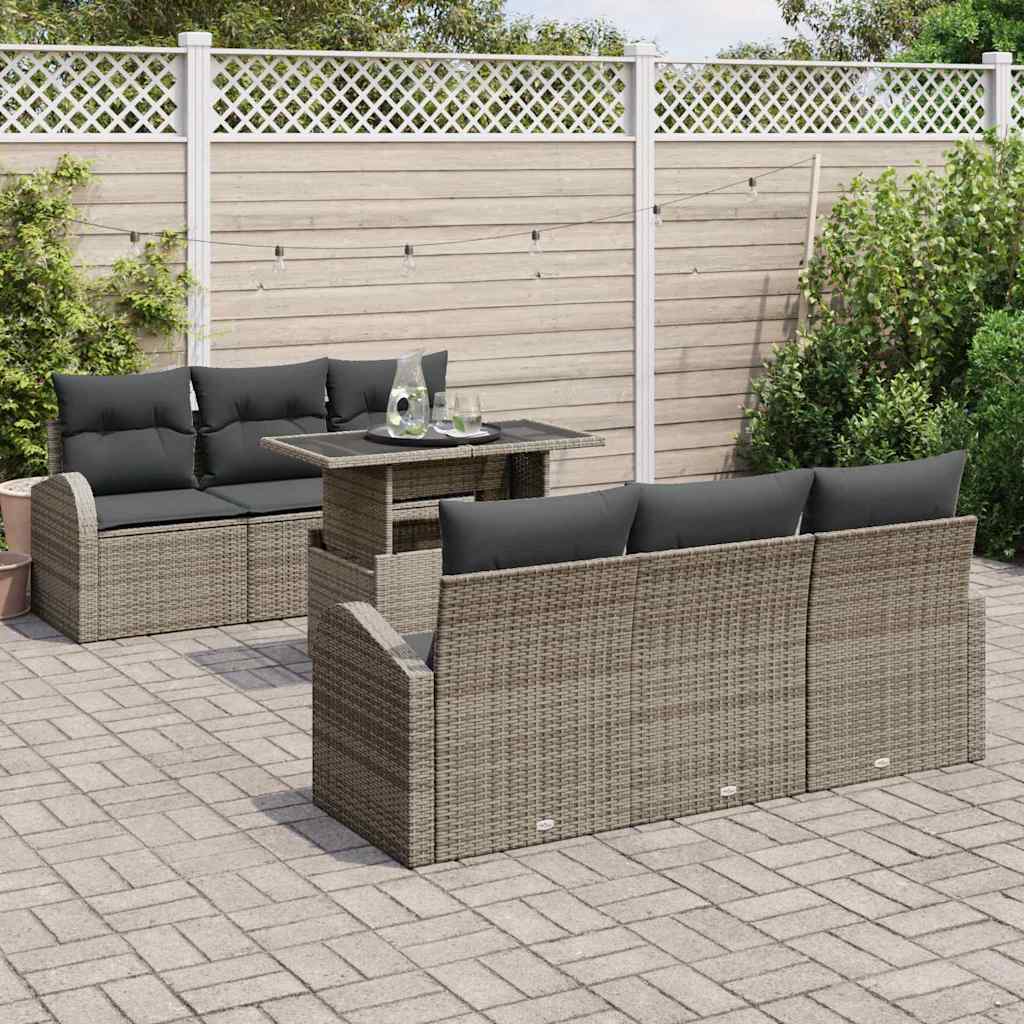 Set Divano da Giardino con cuscino 7 pcs Grigio Poly Rattan | homemem39