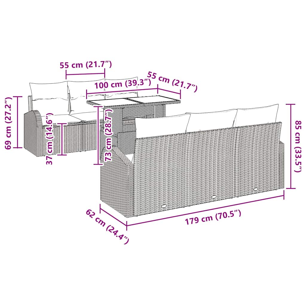 Set Divano da Giardino con cuscino 7 pcs Grigio Poly Rattan | homemem39