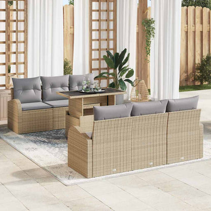 Set Divano da Giardino con cuscino 7 pcs Beige Poly Rattan | homemem39