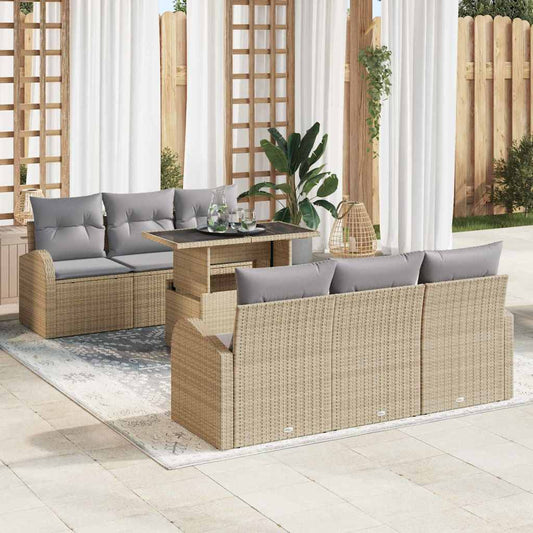 Set Divano da Giardino con cuscino 7 pcs Beige Poly Rattan | homemem39