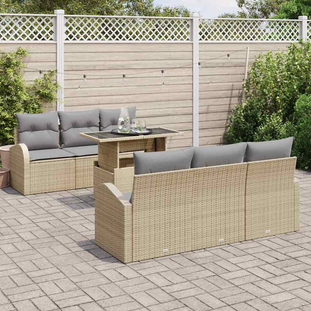 Set Divano da Giardino con cuscino 7 pcs Beige Poly Rattan | homemem39