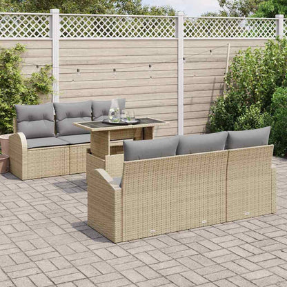 Set Divano da Giardino con cuscino 7 pcs Beige Poly Rattan