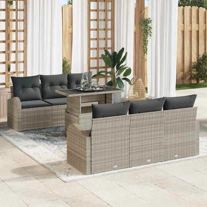 Set Divano da Giardino 7 pcs Grigio chiaro Poly Rattan | homemem39