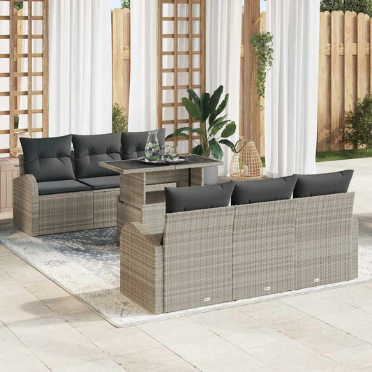 Set Divano da Giardino 7 pcs Grigio chiaro Poly Rattan | homemem39