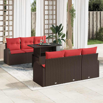 Set Divano da Giardino con cuscino 7 pcs Marrone Poly Rattan | homemem39
