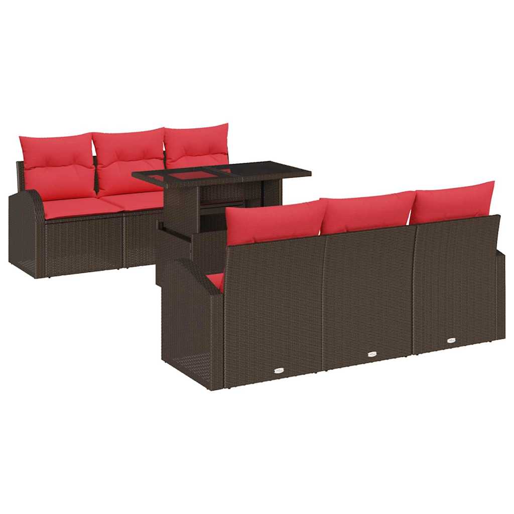 Set Divano da Giardino con cuscino 7 pcs Marrone Poly Rattan | homemem39