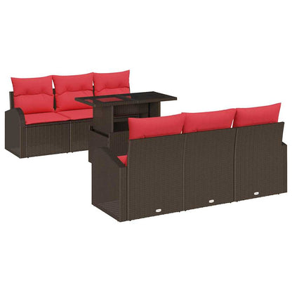 Set Divano da Giardino con cuscino 7 pcs Marrone Poly Rattan | homemem39