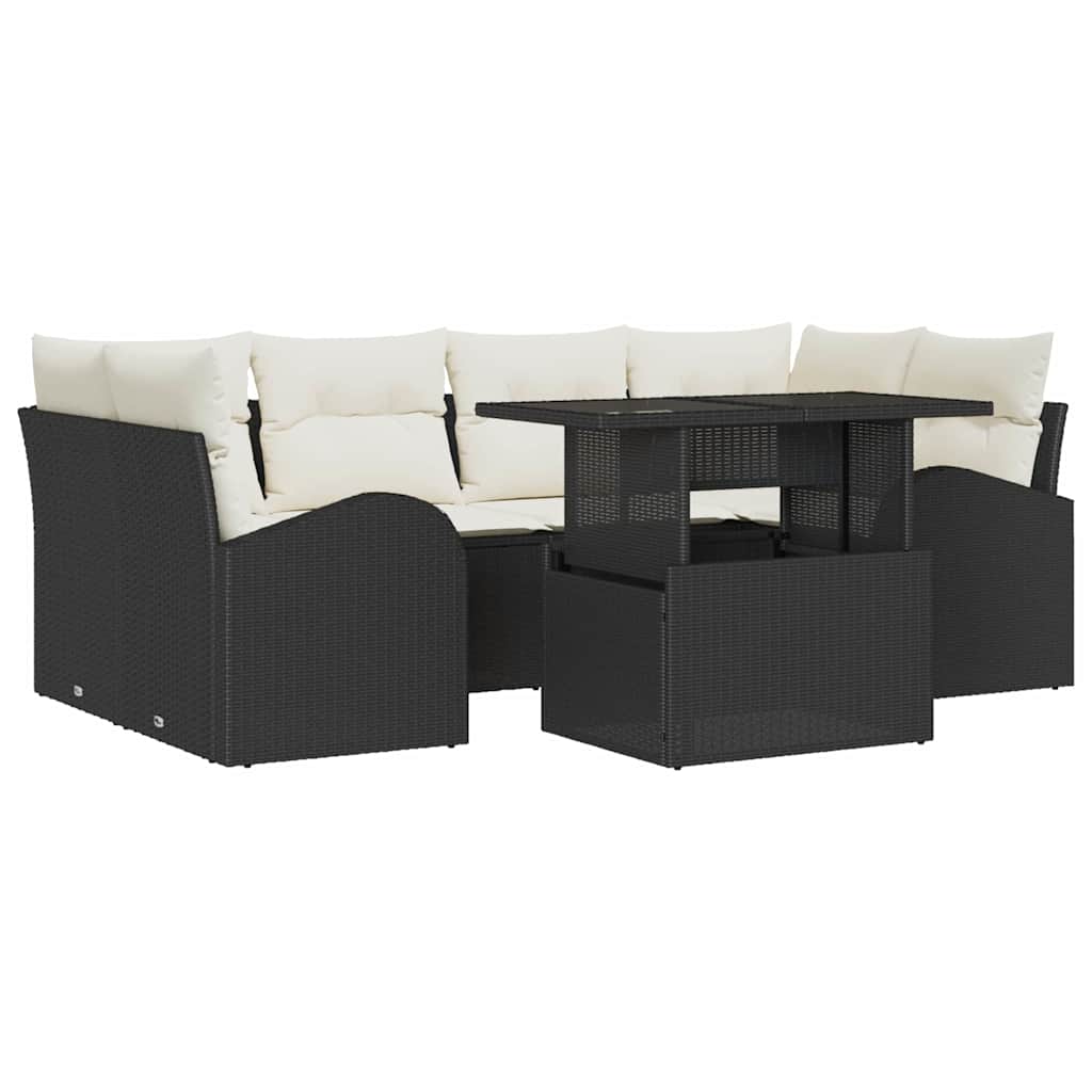 Set Divano da Giardino con cuscino 7 pcs Nero Poly Rattan | homemem39