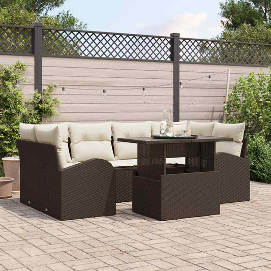 Set Divano da Giardino con cuscino 7 pcs Marrone Poly Rattan | homemem39