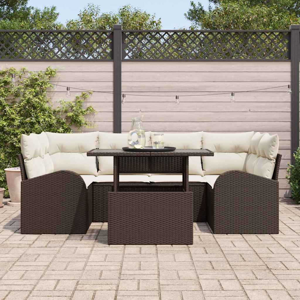 Set Divano da Giardino con cuscino 7 pcs Marrone Poly Rattan | homemem39