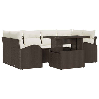 Set Divano da Giardino con cuscino 7 pcs Marrone Poly Rattan | homemem39