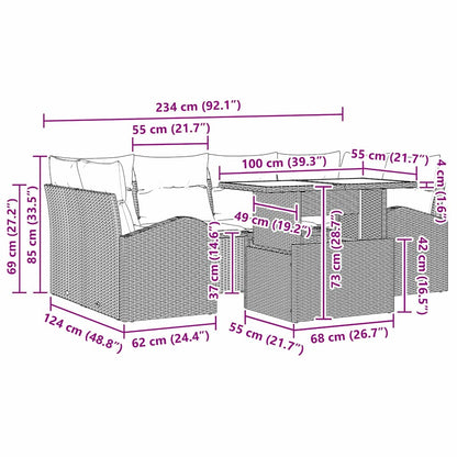 Set Divano da Giardino con cuscino 7 pcs Marrone Poly Rattan
