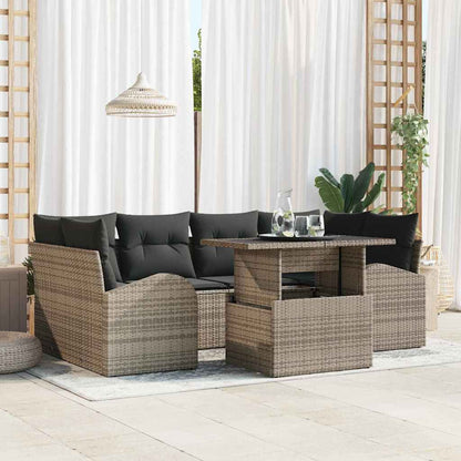 Set Divano da Giardino con cuscino 7 pcs Grigio Poly Rattan