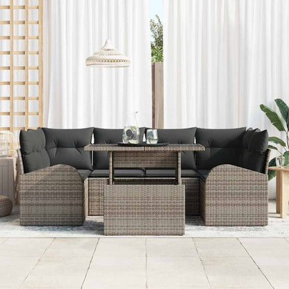 Set Divano da Giardino con cuscino 7 pcs Grigio Poly Rattan | homemem39