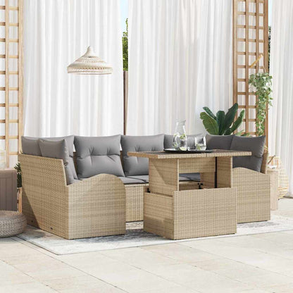 Set Divano da Giardino con cuscino 7 pcs Beige Poly Rattan | homemem39