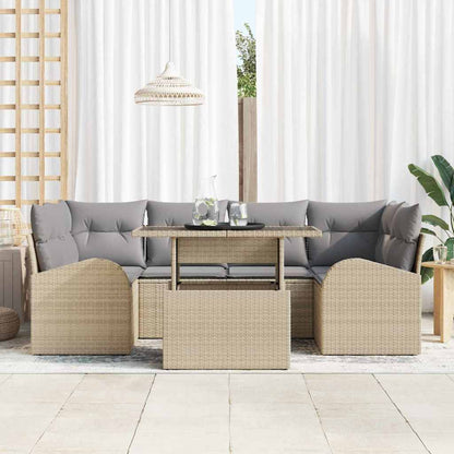 Set Divano da Giardino con cuscino 7 pcs Beige Poly Rattan