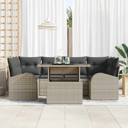 Set Divano da Giardino 7 pcs Grigio chiaro Poly Rattan | homemem39