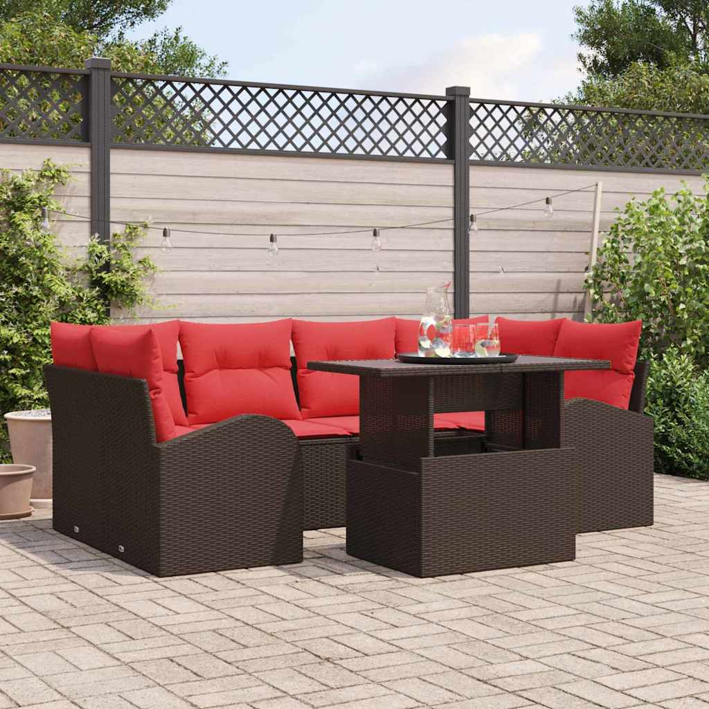 Set Divano da Giardino con cuscino 7 pcs Marrone polyrattan | homemem39