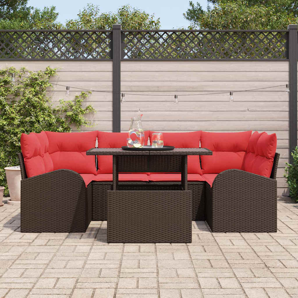 Set Divano da Giardino con cuscino 7 pcs Marrone polyrattan | homemem39
