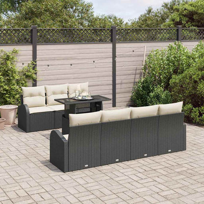 Set Divano da Giardino con cuscino 8 pcs Nero Poly Rattan | homemem39