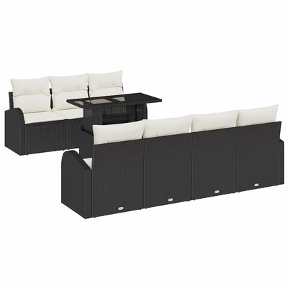 Set Divano da Giardino con cuscino 8 pcs Nero Poly Rattan