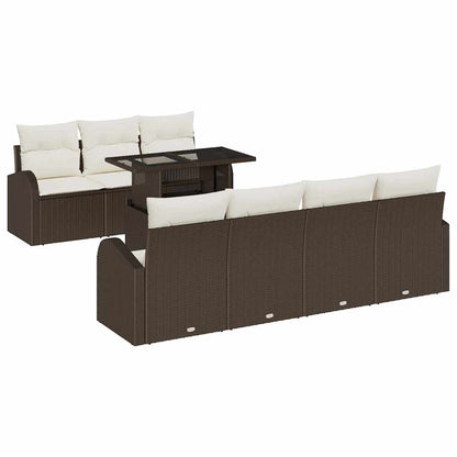 Set Divano da Giardino con cuscino 8 pcs Marrone Poly Rattan
