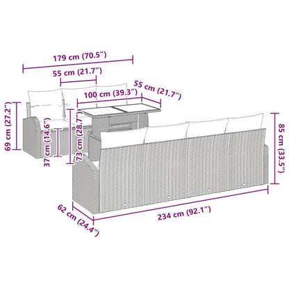 Set Divano da Giardino con cuscino 8 pcs Grigio Poly Rattan | homemem39